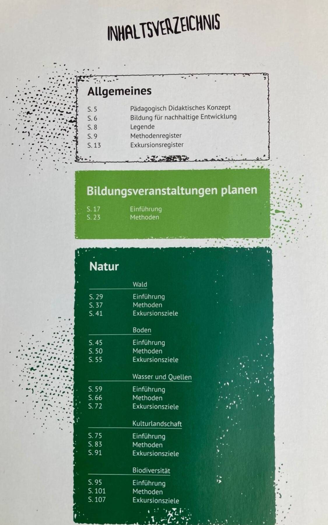 Inhaltsverzeichnis: Allgemeines, Bildungsplanung, Naturthemen.
